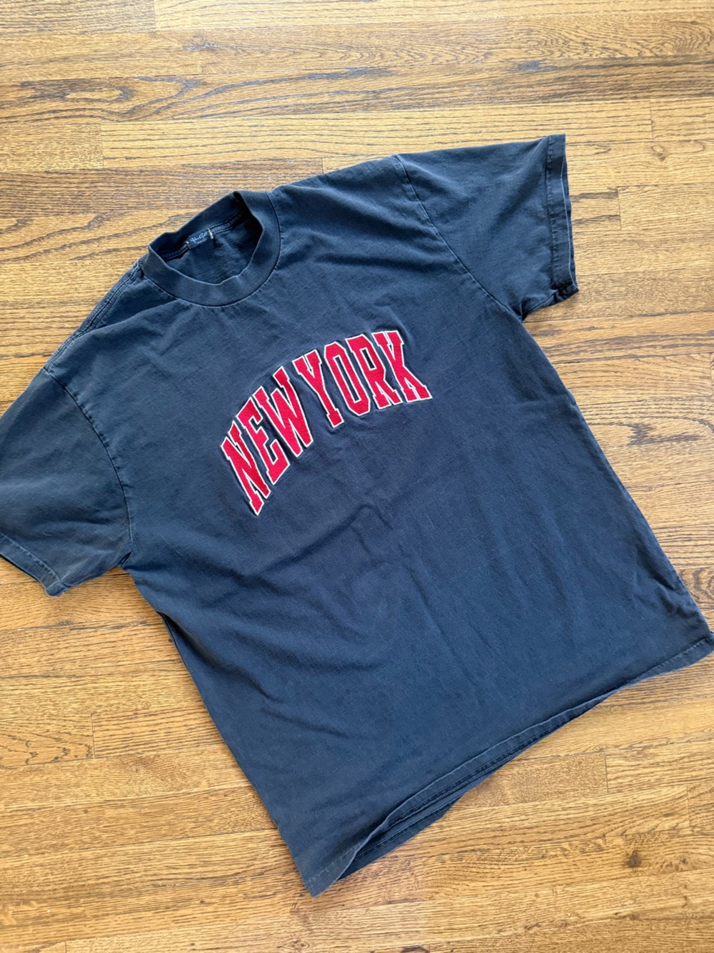 Brandy Melville Black Tee with Red NEW YORK Arch Embroidered